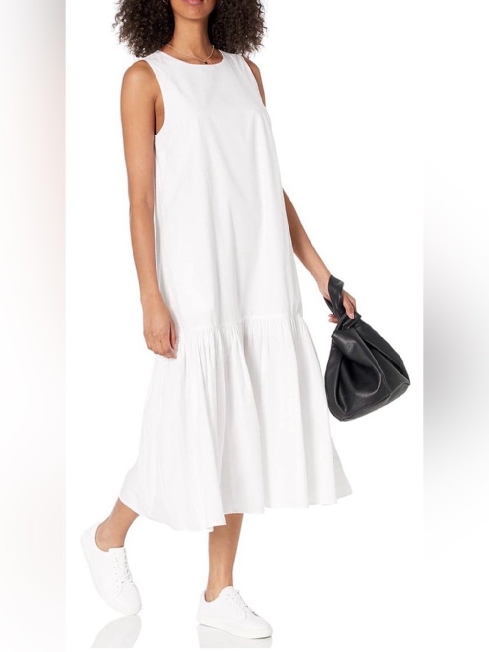 The Drop IIana 100% Cotton White Midi/Maxi Wide Hem Poplin Dress Feminine MED